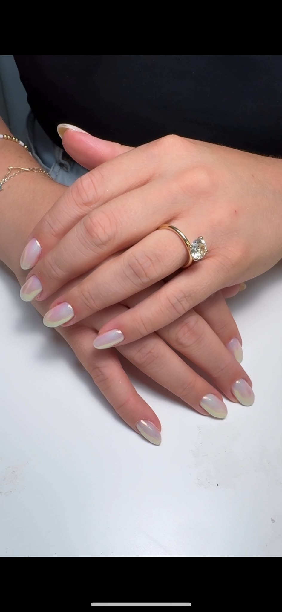 Iridescent almond manicure